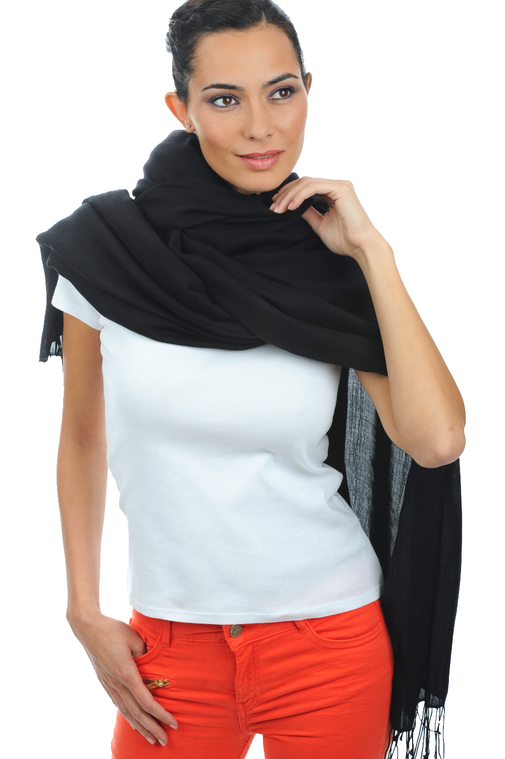 Cashmere & Silk ladies shawls adele black 280x100cm